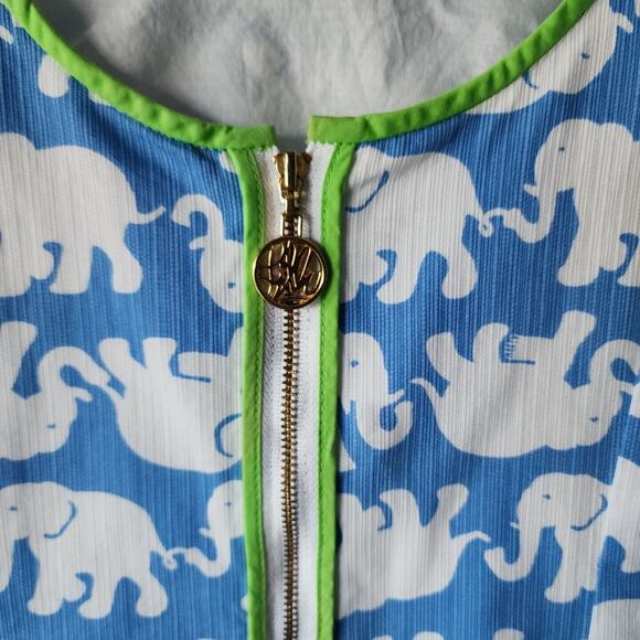Lilly Pulitzer Size 2 Bay Blue Tusk In Sun Middle Cathy Shift Dress Elephants - Picture 5 of 7